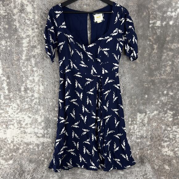 Maeve Size 4 Tropical Vacation Mini Shift Dress Navy V Neck Short Sleeve Zip - Picture 1 of 9